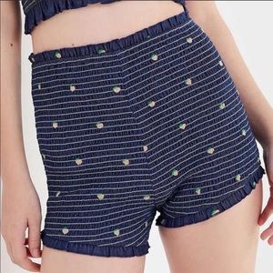 UO Embroidered Peach Ruffle High Rise Shorts
